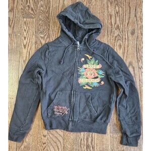 Ed Hardy By Christian Audigier Full Zip Hoodie Big Logo Juniors Size S Black